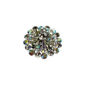Vintage Aurora Borealis Brooch Smoky AB Gray Rhinestone Cluster Large Round Dome